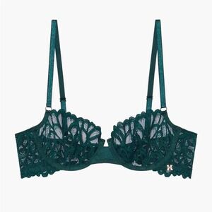 Savage X Fenty Not Sorry Unlined Green Lace Balconette Bra Underwire 34B NEW